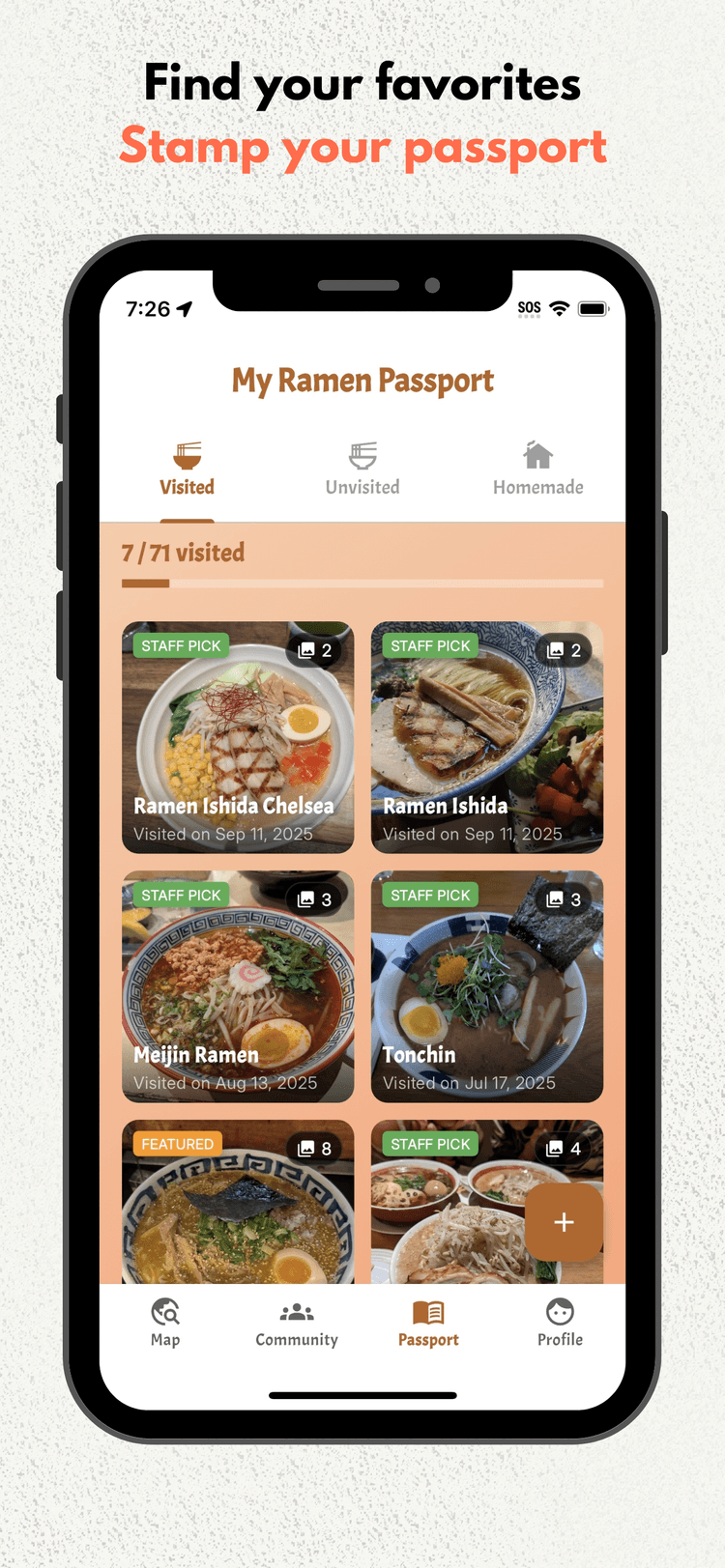 Ramen NYC app — Passport entries