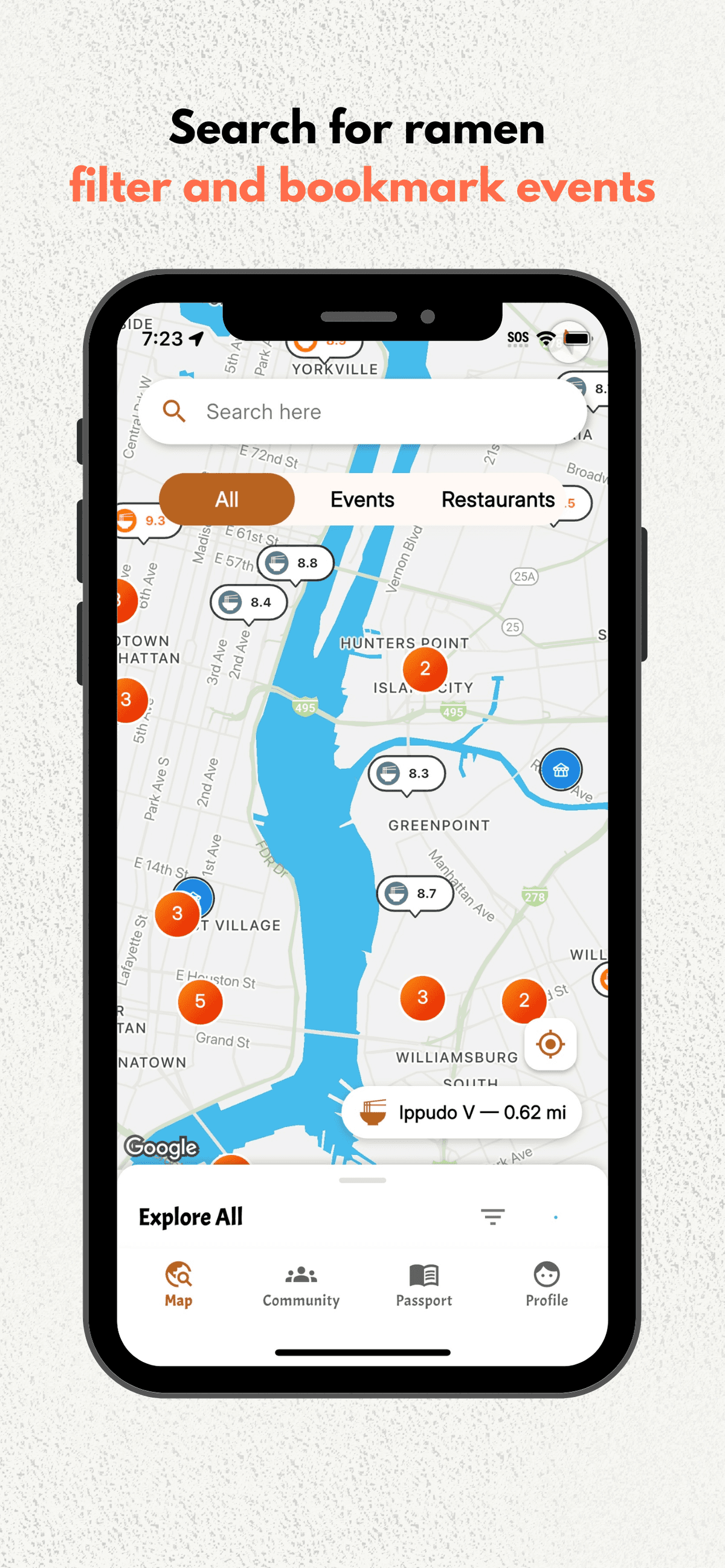 Ramen map search screen