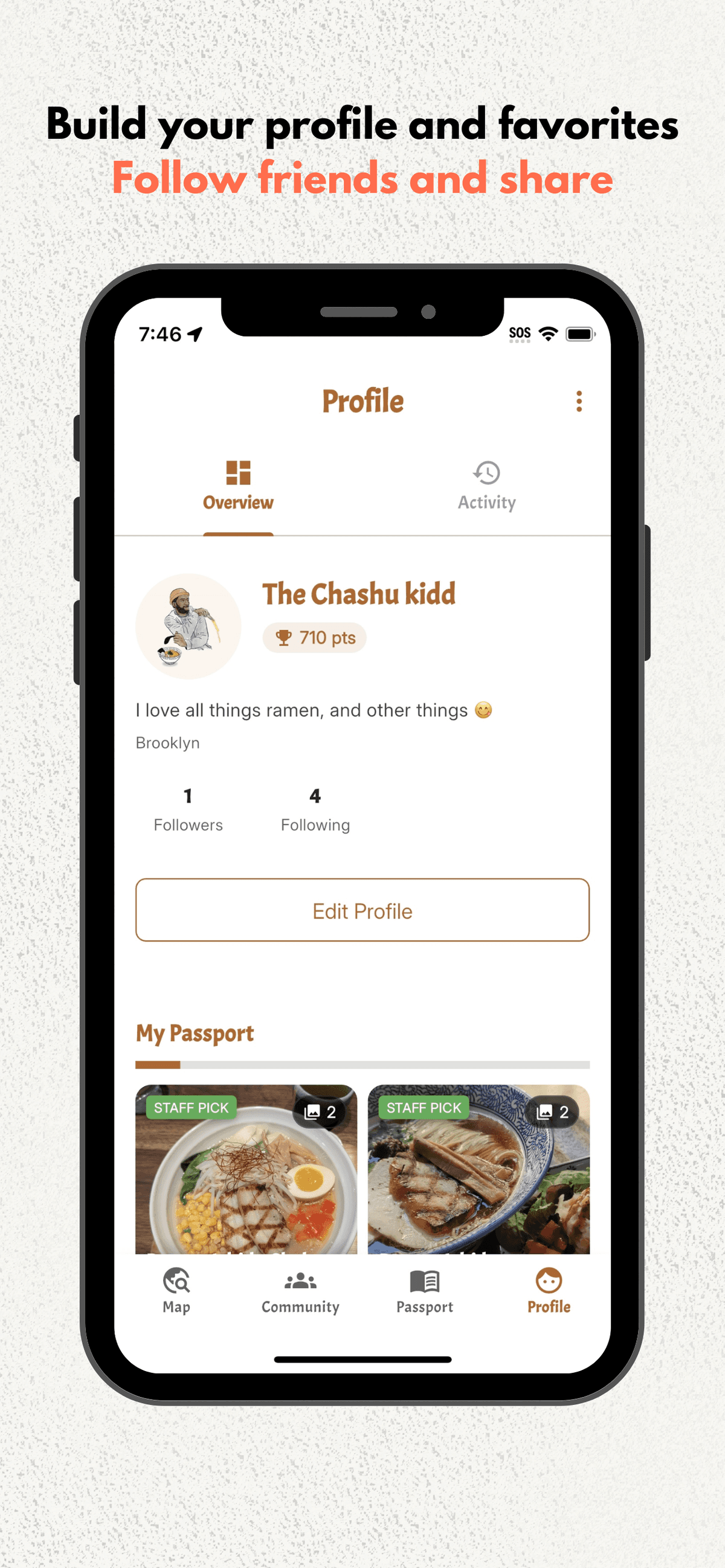 Profile and favorites screen